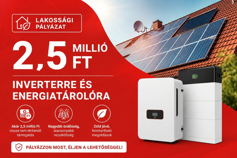 Lakossági pályázat 2,5 millió Ft inverterre és energiatárolóra